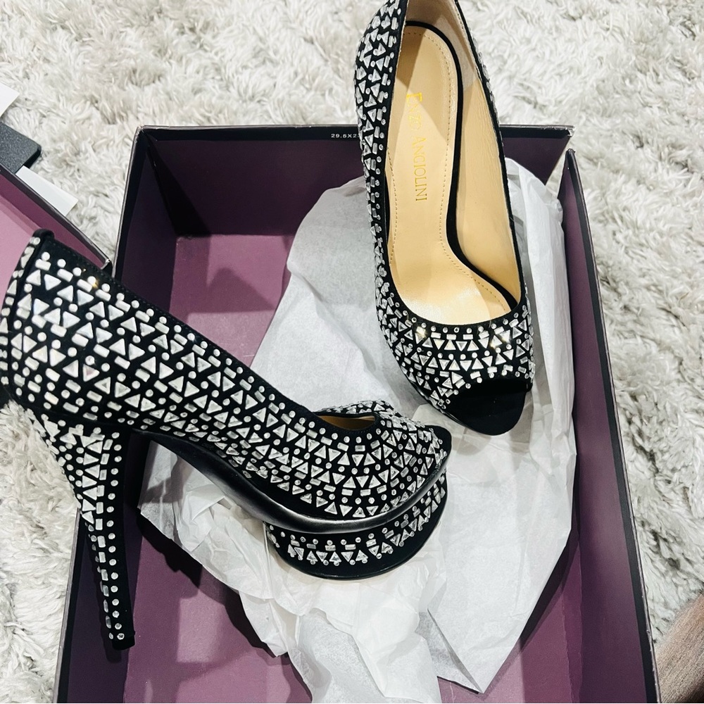 Enzo Angiolini Rhinestone Black Platform Heels